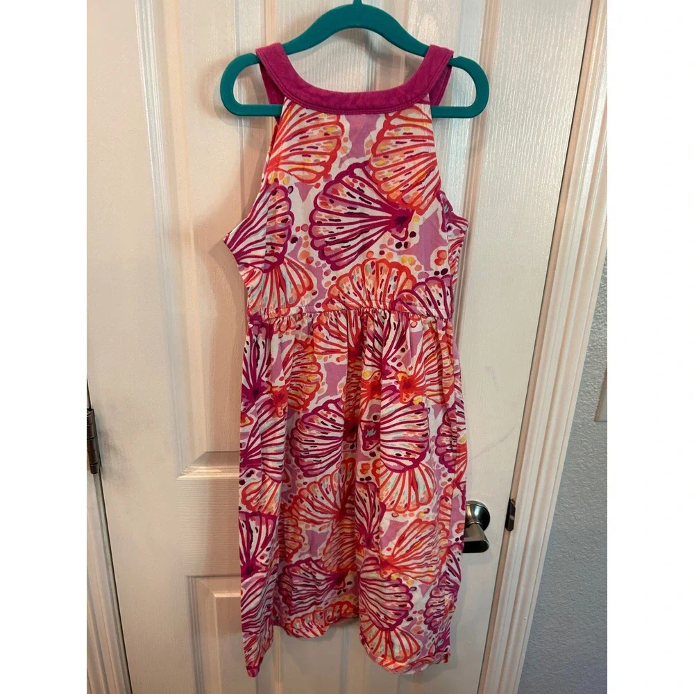 Gymboree Dress Pink Orange Seashell Print Sleeveless Summer Knit Kids M 7-8